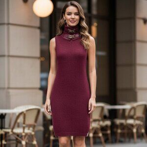 Free People One Teaspoon Paris Roll Neck Knit Sweater Dress Turtleneck Burgundy